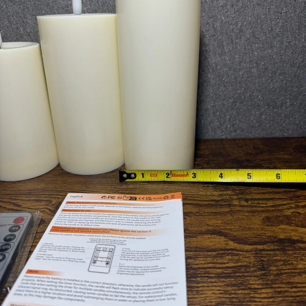 Set of 4 Flameless LED Candles Battery Operated Flickering Wick with Remote